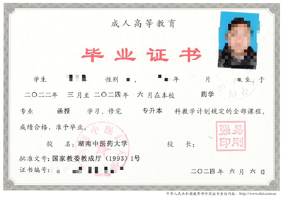 湖南中医药大学成人高考毕业证书
